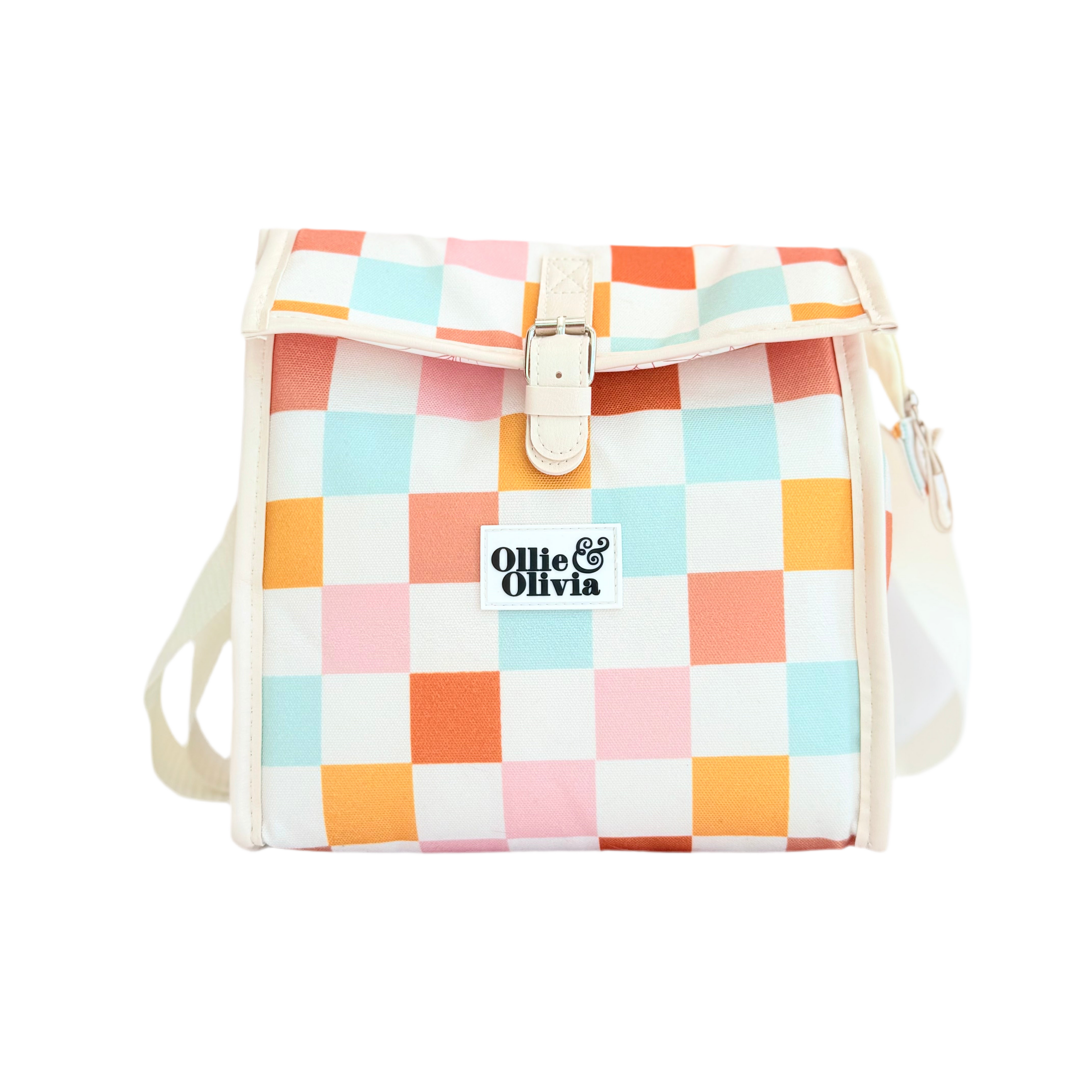 Ollie & Olivia Cooler Bag - Pink Orange Checker Flap