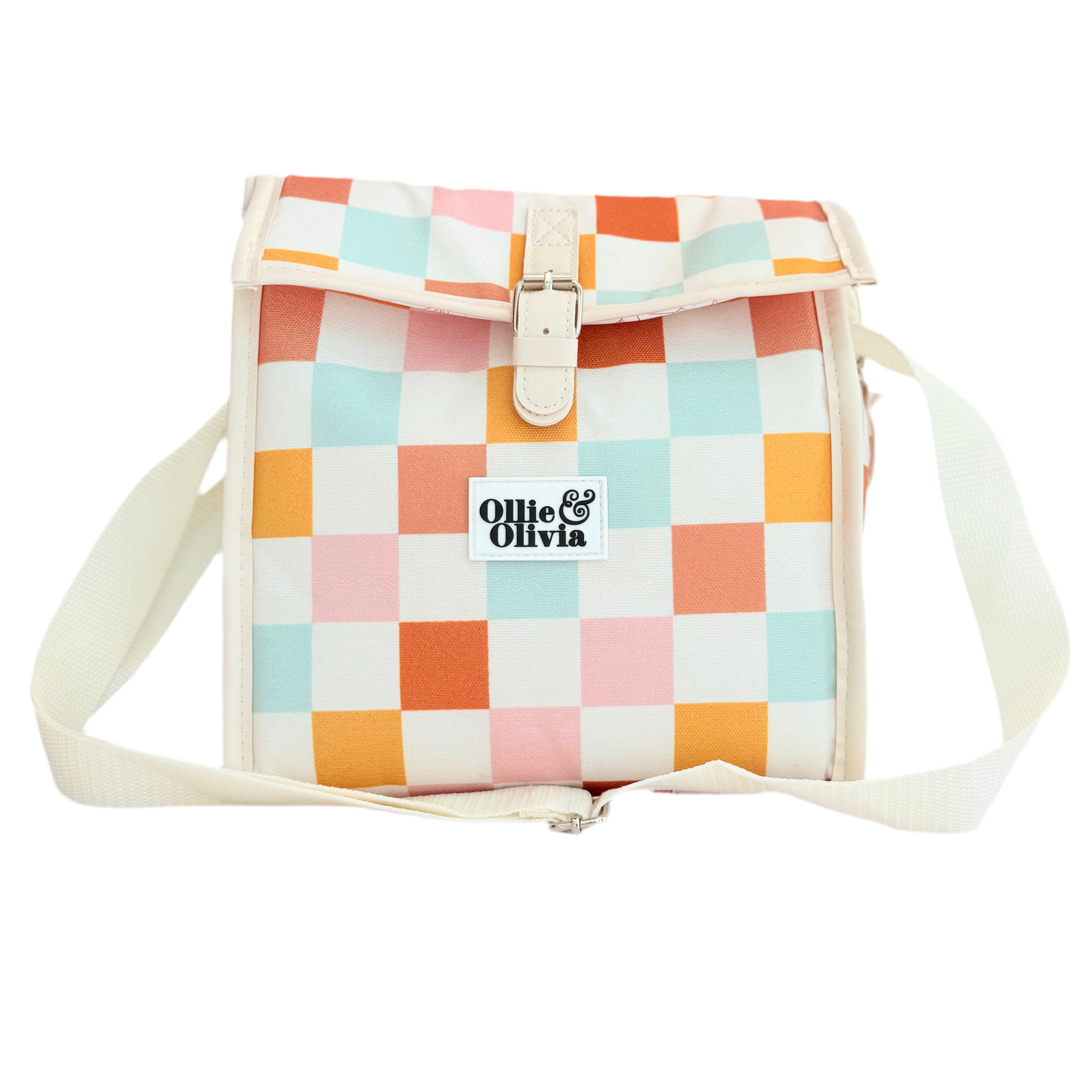 Ollie & Olivia Cooler Bag - Pink Orange Checker Flap
