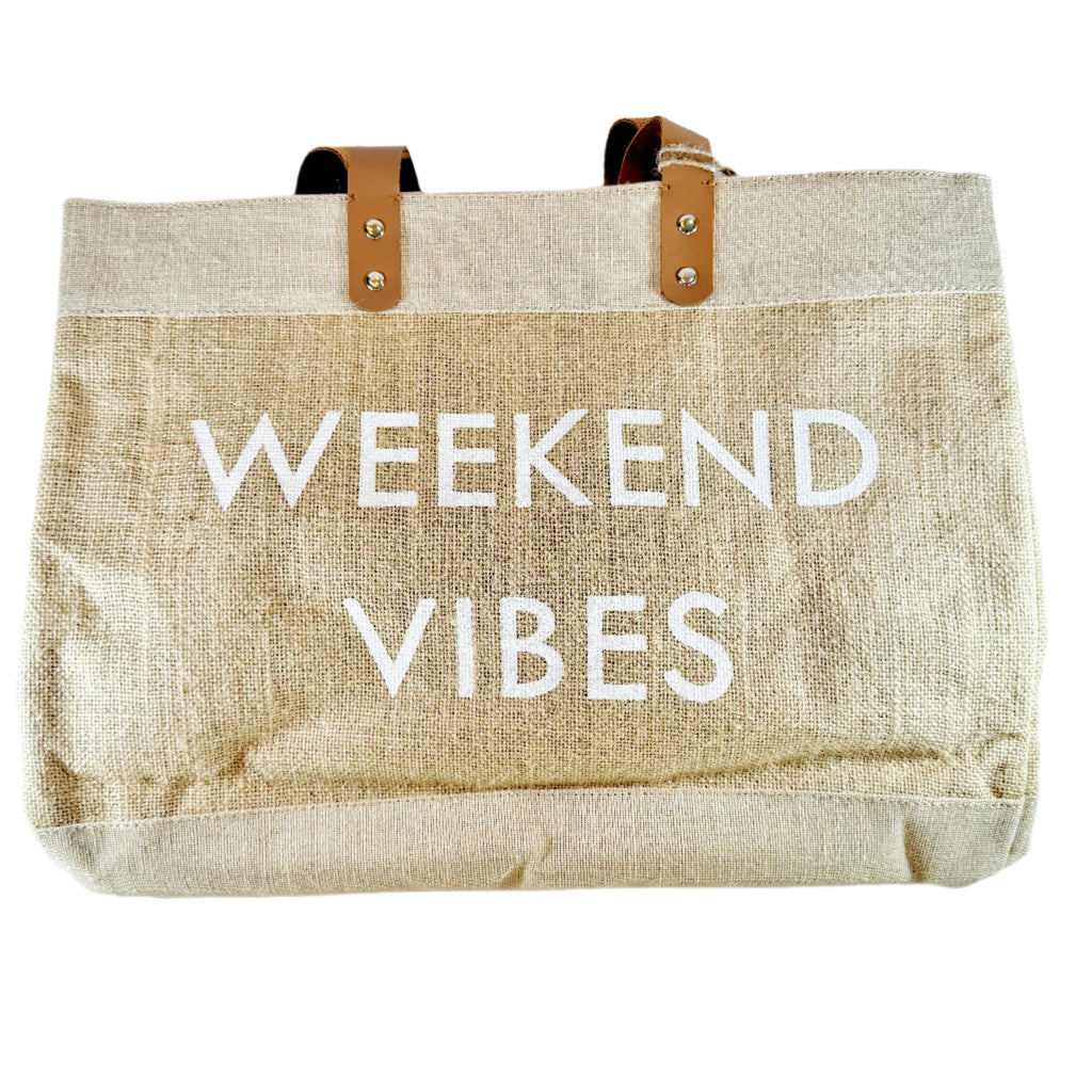 Burlap Weekend Vibes Tote - Natural