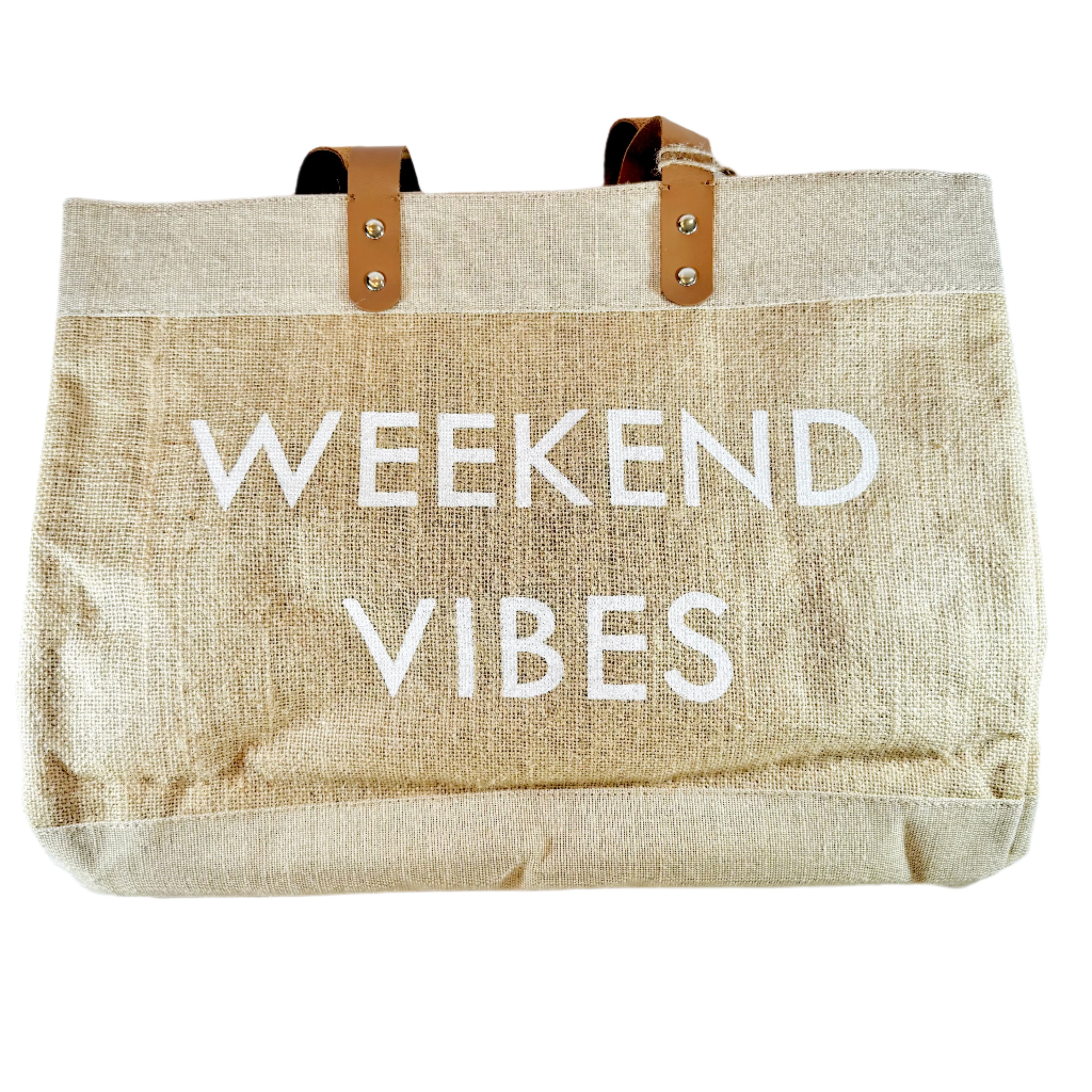 Burlap Weekend Vibes Tote - Natural