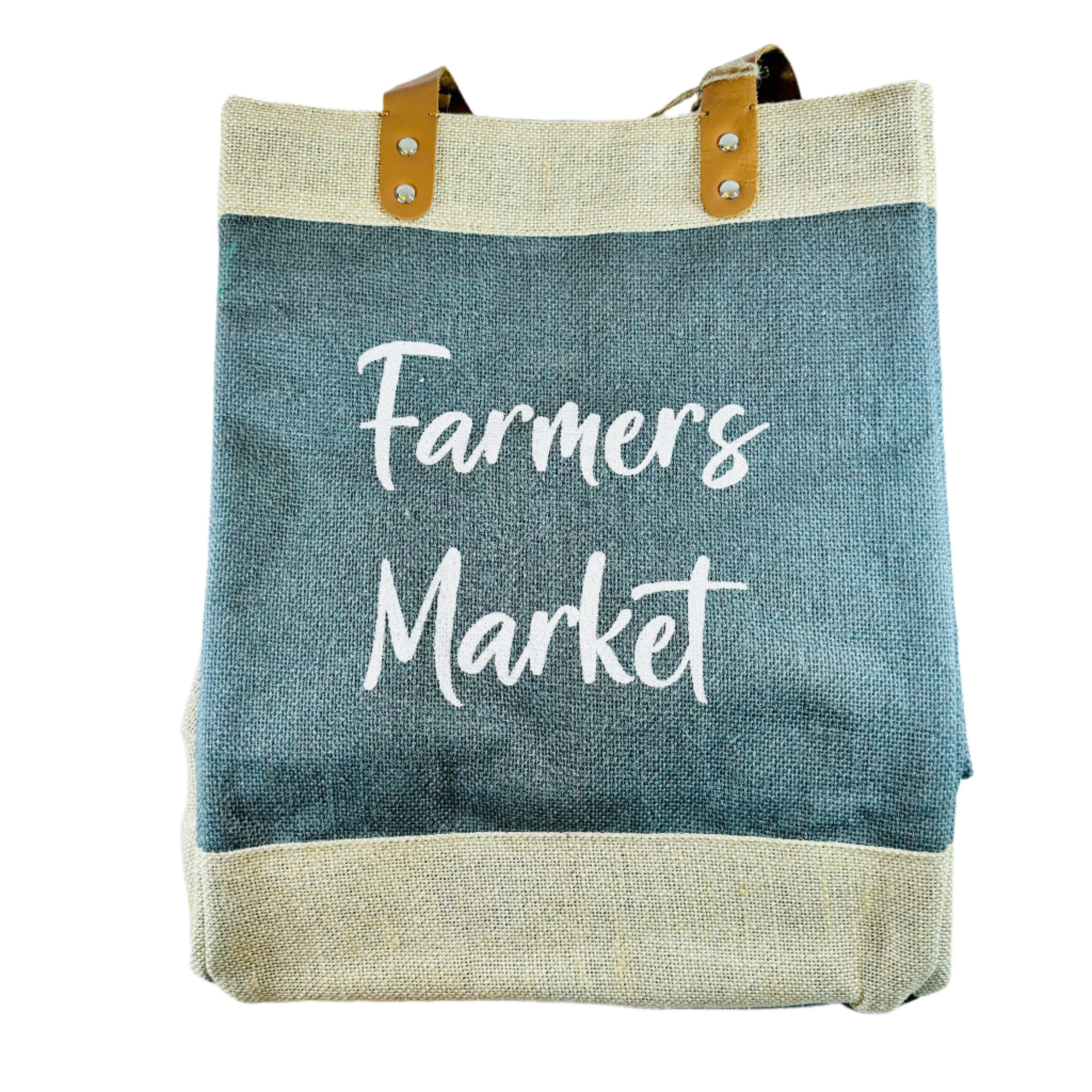 Burlap Farmers Market Tote - Malibu Blue